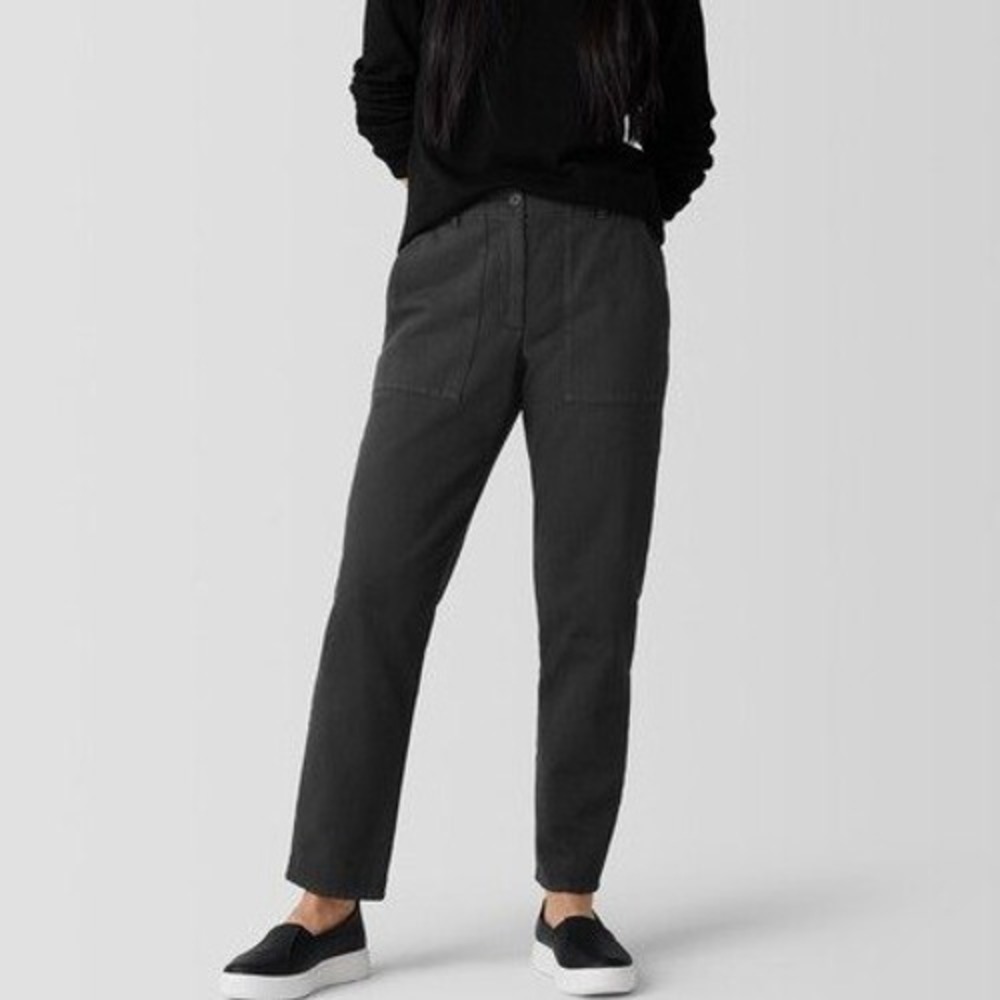 Eileen Fisher Pants Garment Dyed Utility Tapered Pant Cotton Black Size Small